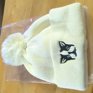 Boston Terrier White Beanie with pom pom